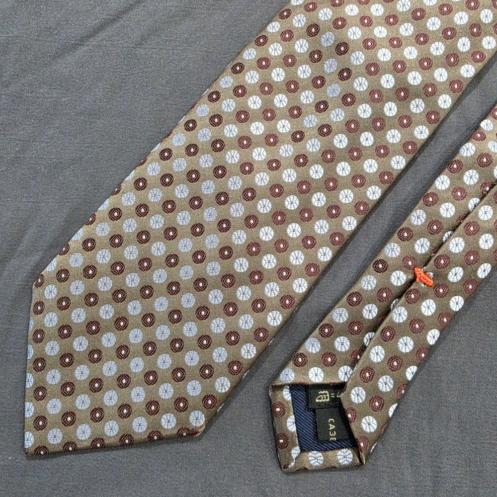 Ermenegildo Zegna Silk Tie Brown Blue Geometric Medallion Made in Italy 60 Inch